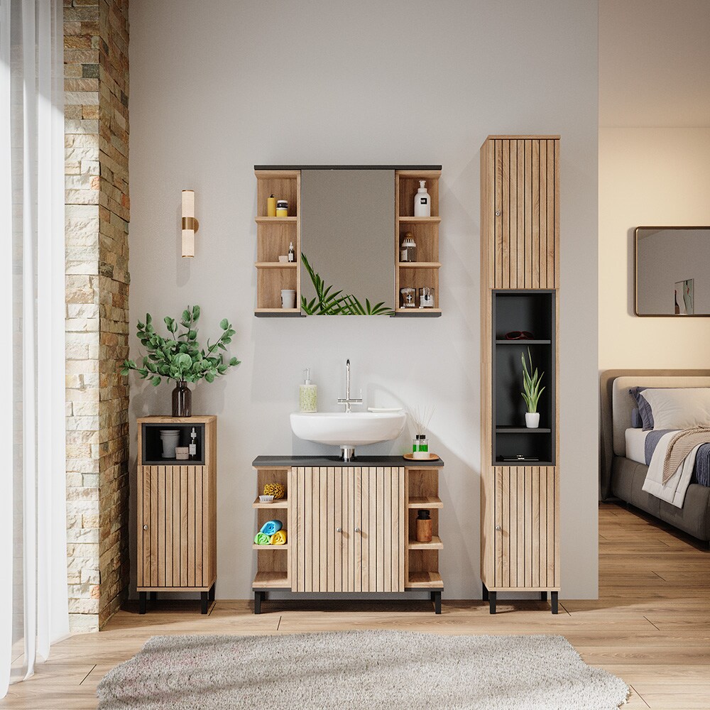 Vicco Hochschrank Aquis 30 x 190 cm, Sonoma Anthrazit, Badezimmer, modernes Design