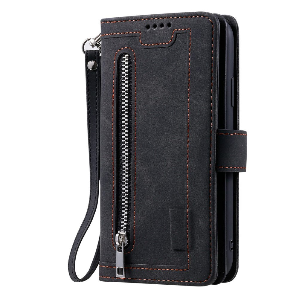 Samsung Galaxy S23 Ultra 5G Leder Tasche Flip Cover mit Reissverschluss - Schwarz