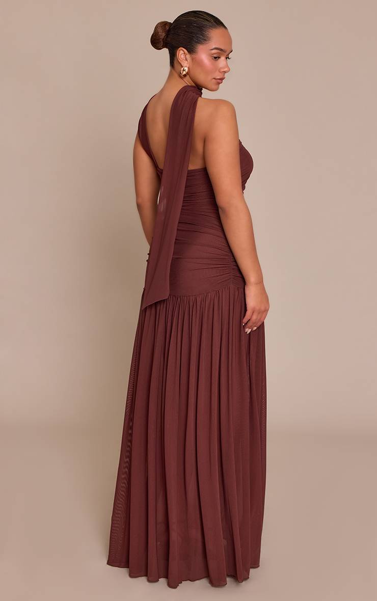 Chocolat Robe Maxi Taille Basse Avec Foulard Froncé Shape