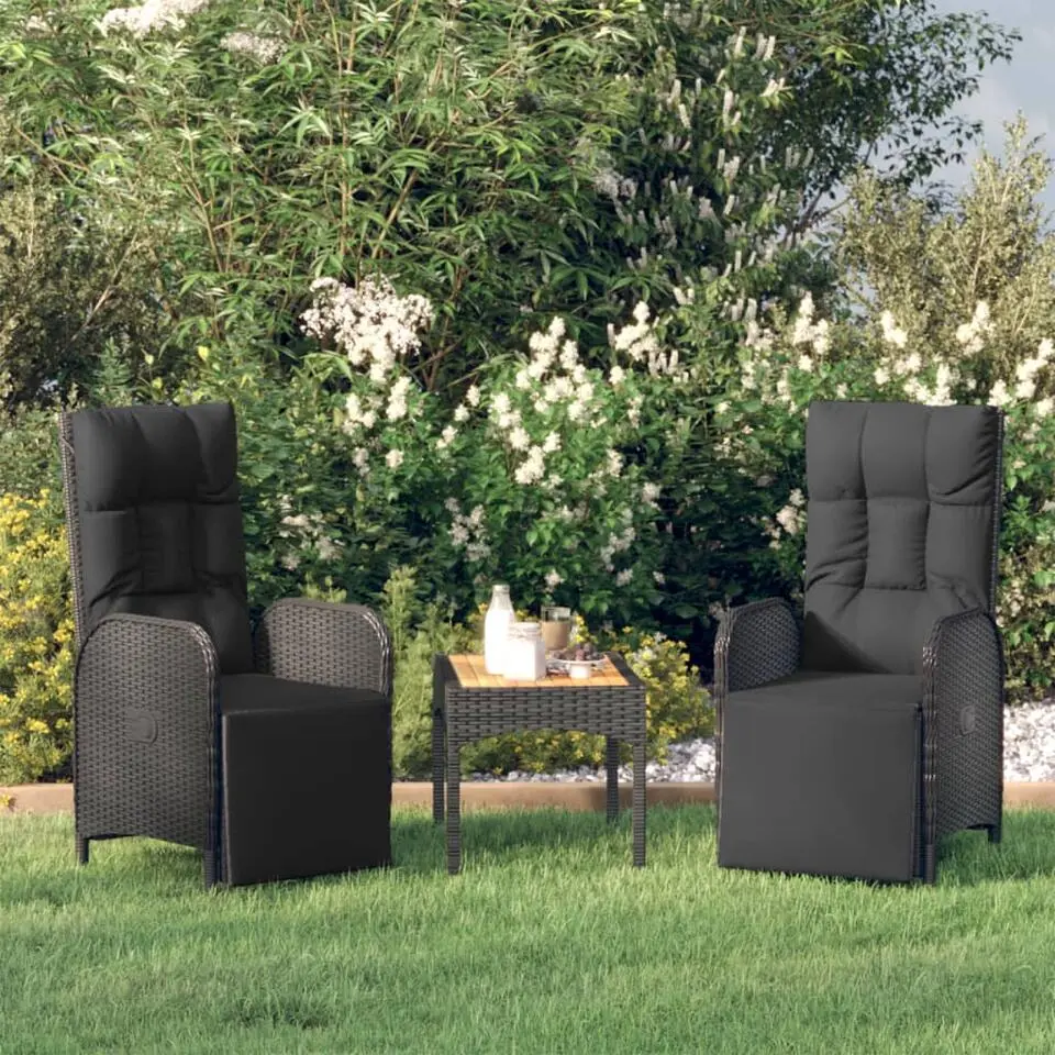vidaXL - Tuinstoelen - Zwart - Poly rattan - 2 stuks - Verstelbaar - Met kussens