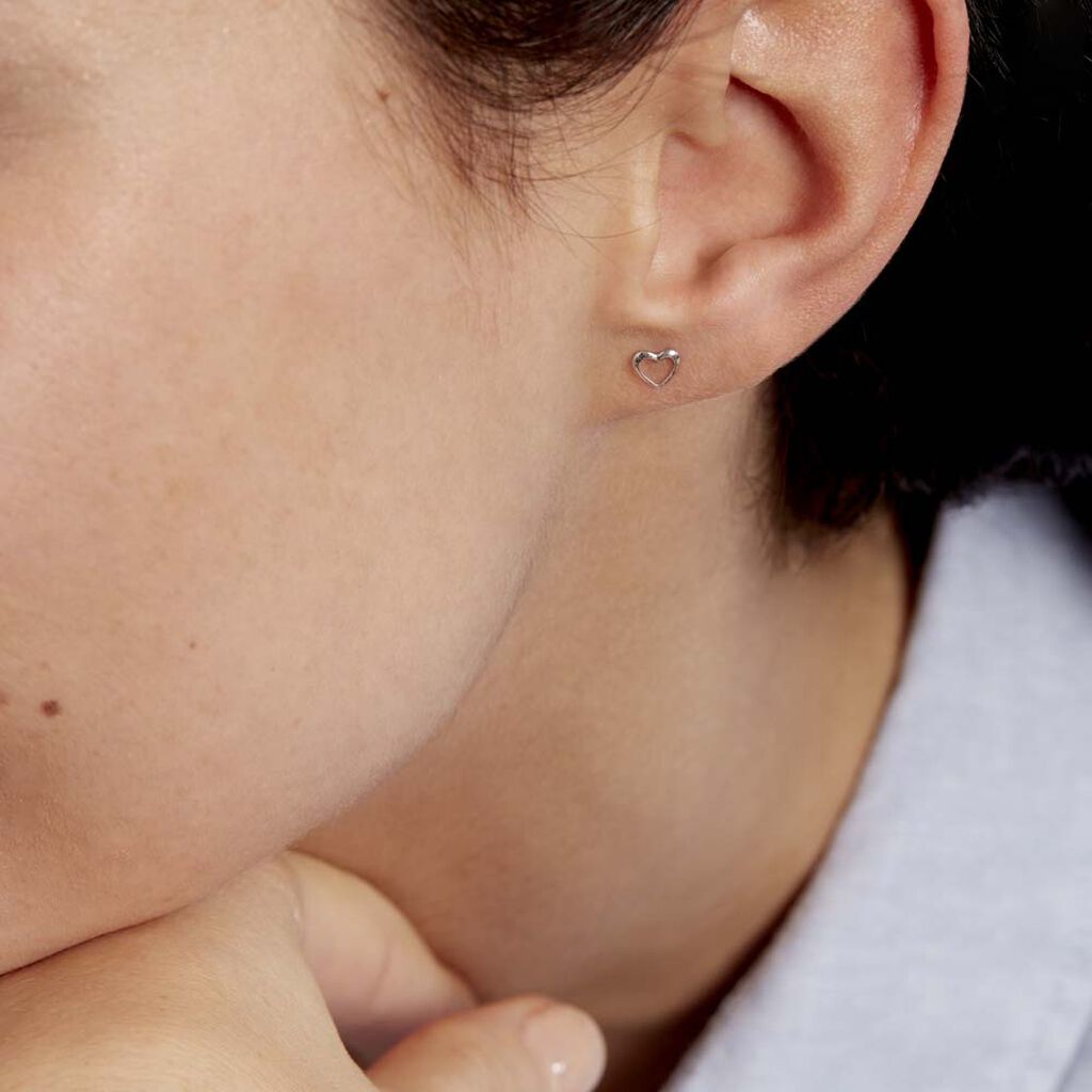 Boucles D'oreilles Puces Anne-maudae Coeurs Or Blanc