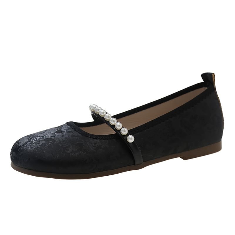 FRAISO - Mary Jane Flats met bloemenprint en imitatieparels