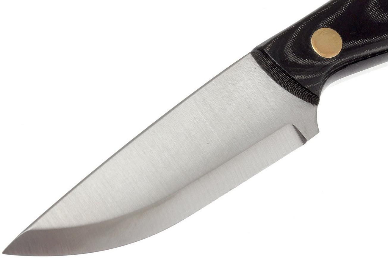 Brisa Necker 70, zwart micarta, lederen sheath 9806