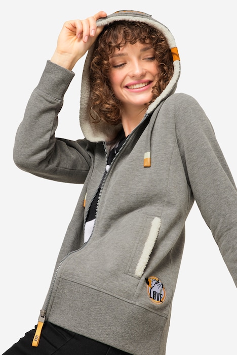 Hoodie-Jacke, Sweat, Kapuze innen aus Teddy, Langarm, aus recyceltem Polyester