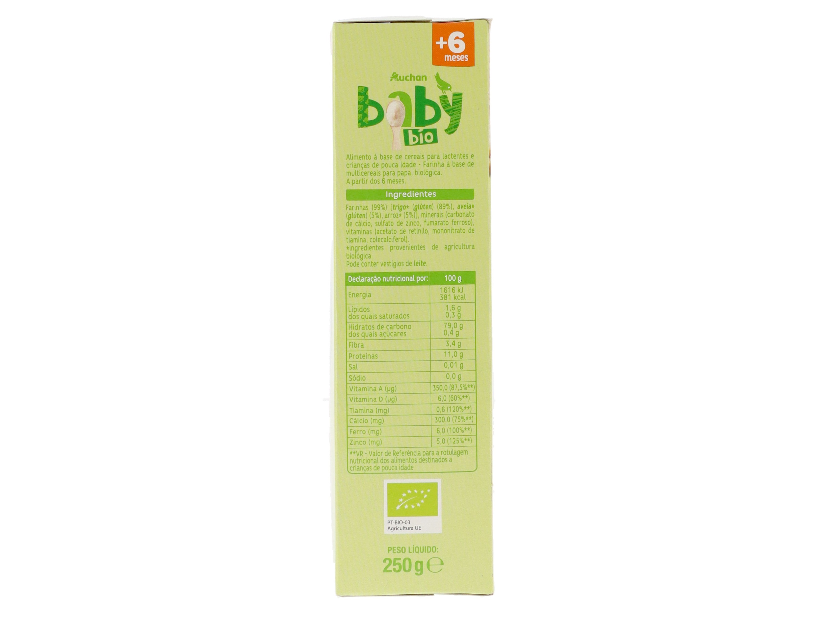 PAPA INFANTIL AUCHAN BABY BIO NÃO LÁCTEA MULTICEREAIS 250G