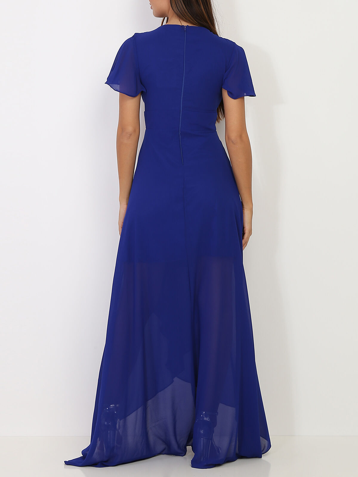 Robe portefeuille à manches papillons- Bleu