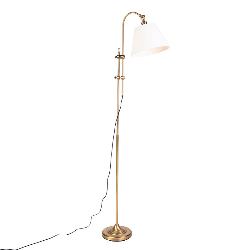 Klassieke vloerlamp brons met witte kap - Ashley