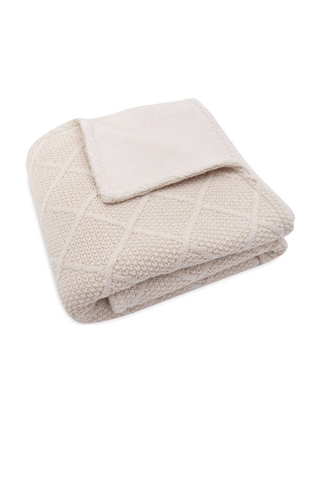 wiegdeken Check Knit - Oatmeal/Teddy Fleece