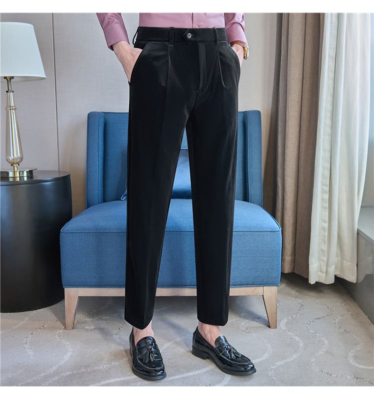 Lefitt - Hoge taille effen cropped taps toelopende broek