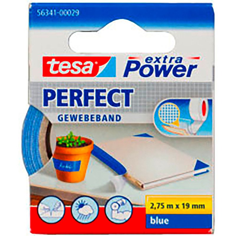 Ruban adhésif toilé Tesa Extra Power Perfect, 19 mm x 2,75 m, bleu