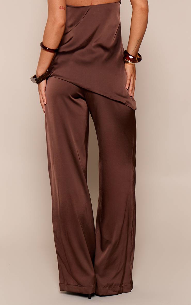 Chocolat Pantalon Large Ample En Satin Ensemble Coordonné