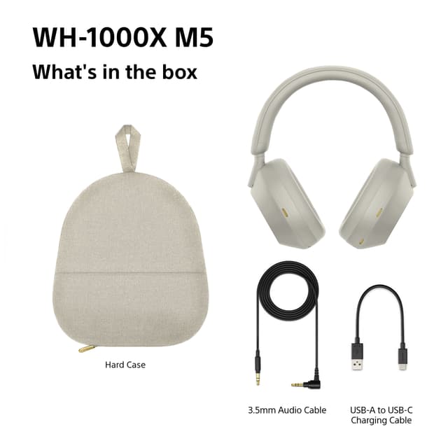 Sony WH-1000XM5 trådløse around-ear høretelefoner (platinum silver)