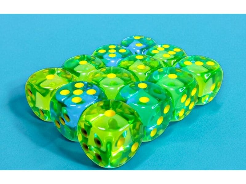 Chessex Würfelset Gemini 16 mm d6 Translucent Grün 12 Stk. Würfelset mit 12 Würfeln