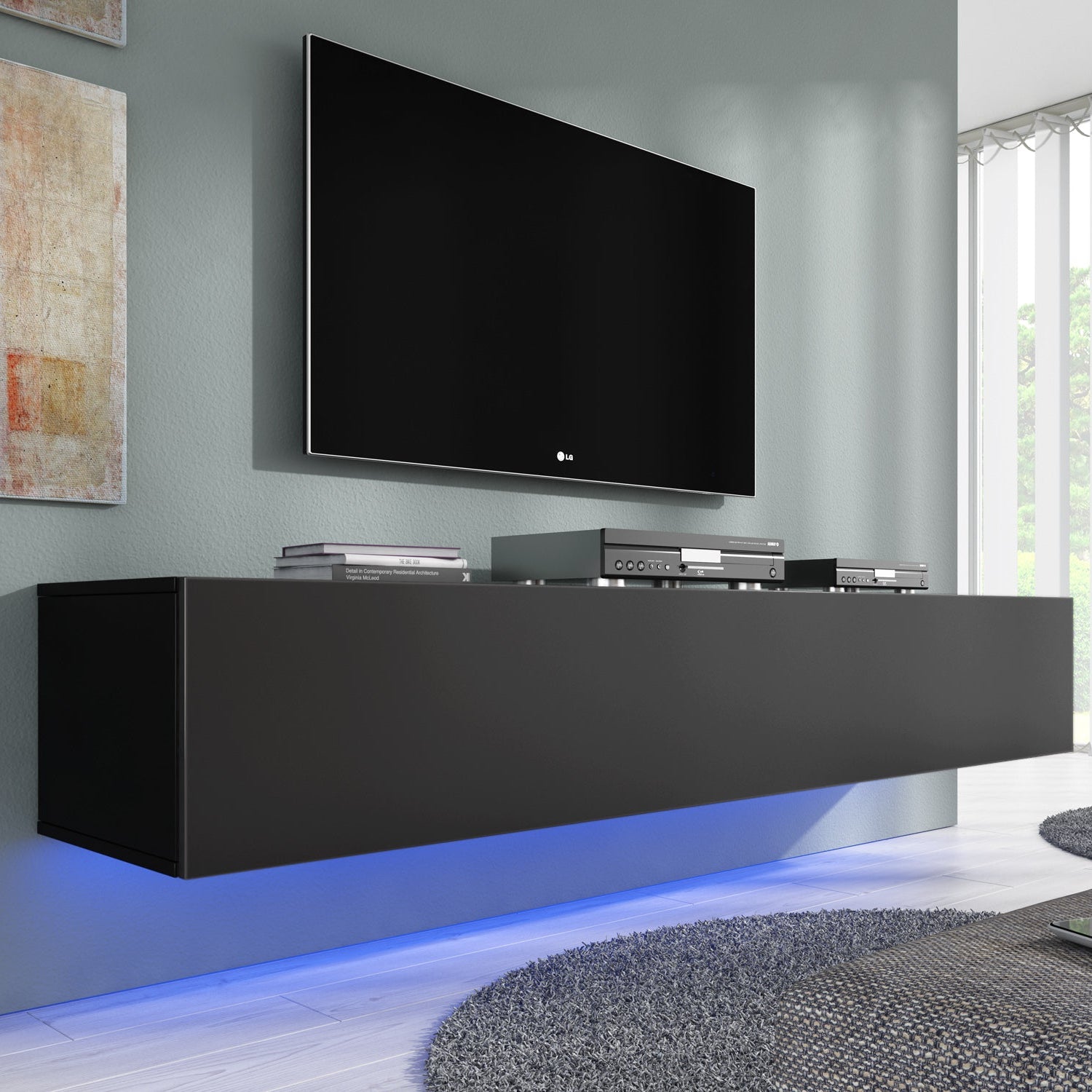 Dario - TV-Meubel met verlichting - Mat zwart - 180 cm