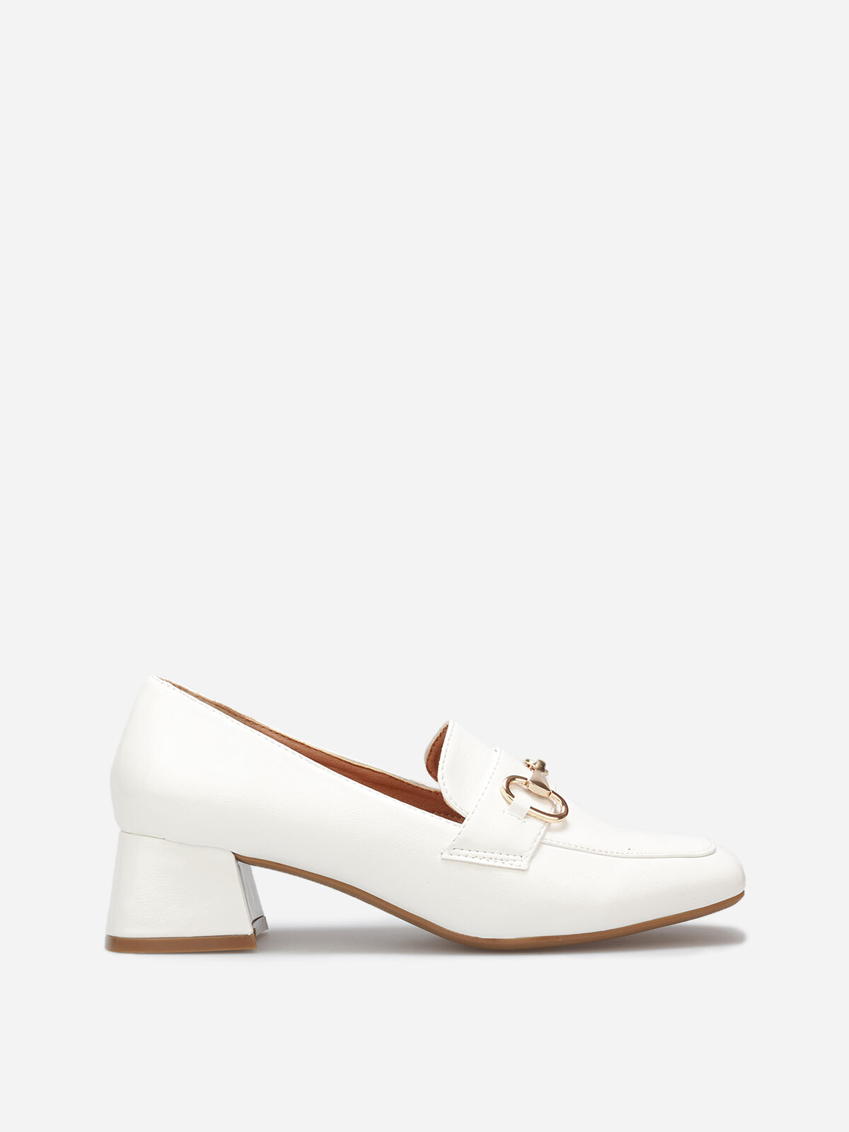 Mocassins vernis à talon et mors doré- Blanc