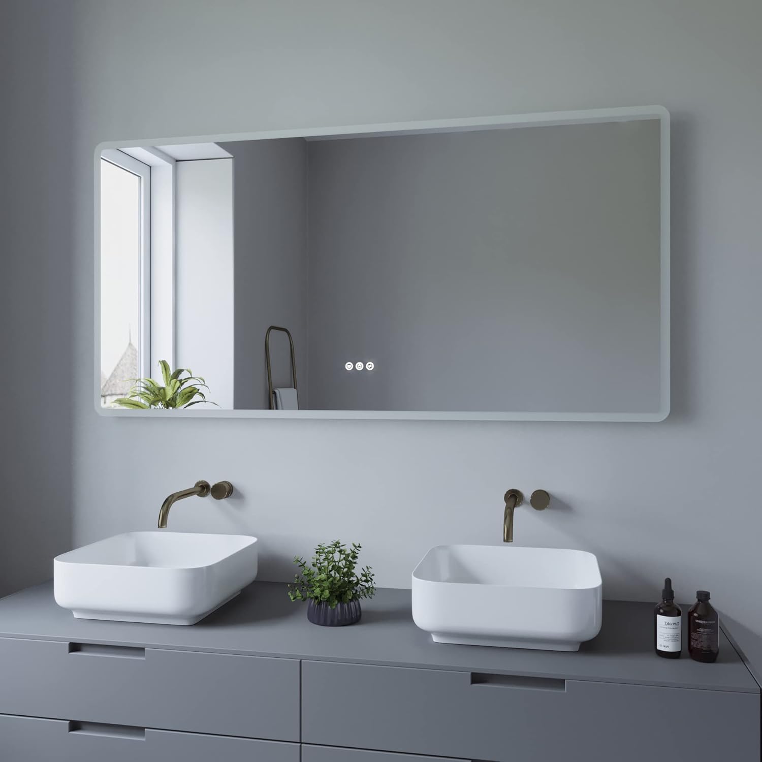 Spiegel Groß Bad mit Beleuchtung Dekorative Wandspiegel mit Rahmen Modern Silber Led Badspiegel Beleuchtet mit Licht Badezimmerspiegel 140x70 cm 3 Lichtfarben Bad Spiegel Beschlagfrei