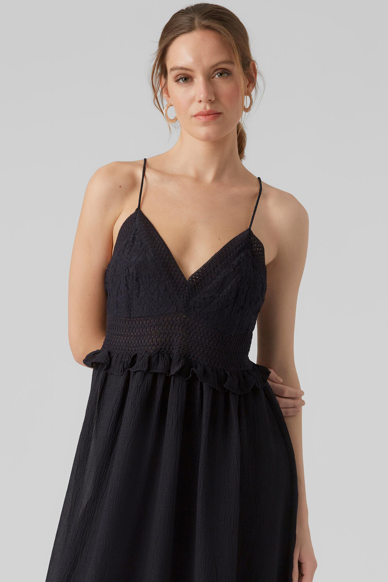 Vestido fluido de tecido com costas cruzadas - Azul