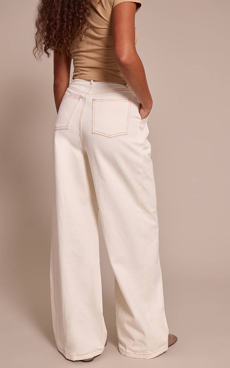 Ecru Jean Large Plissé Taille Haute