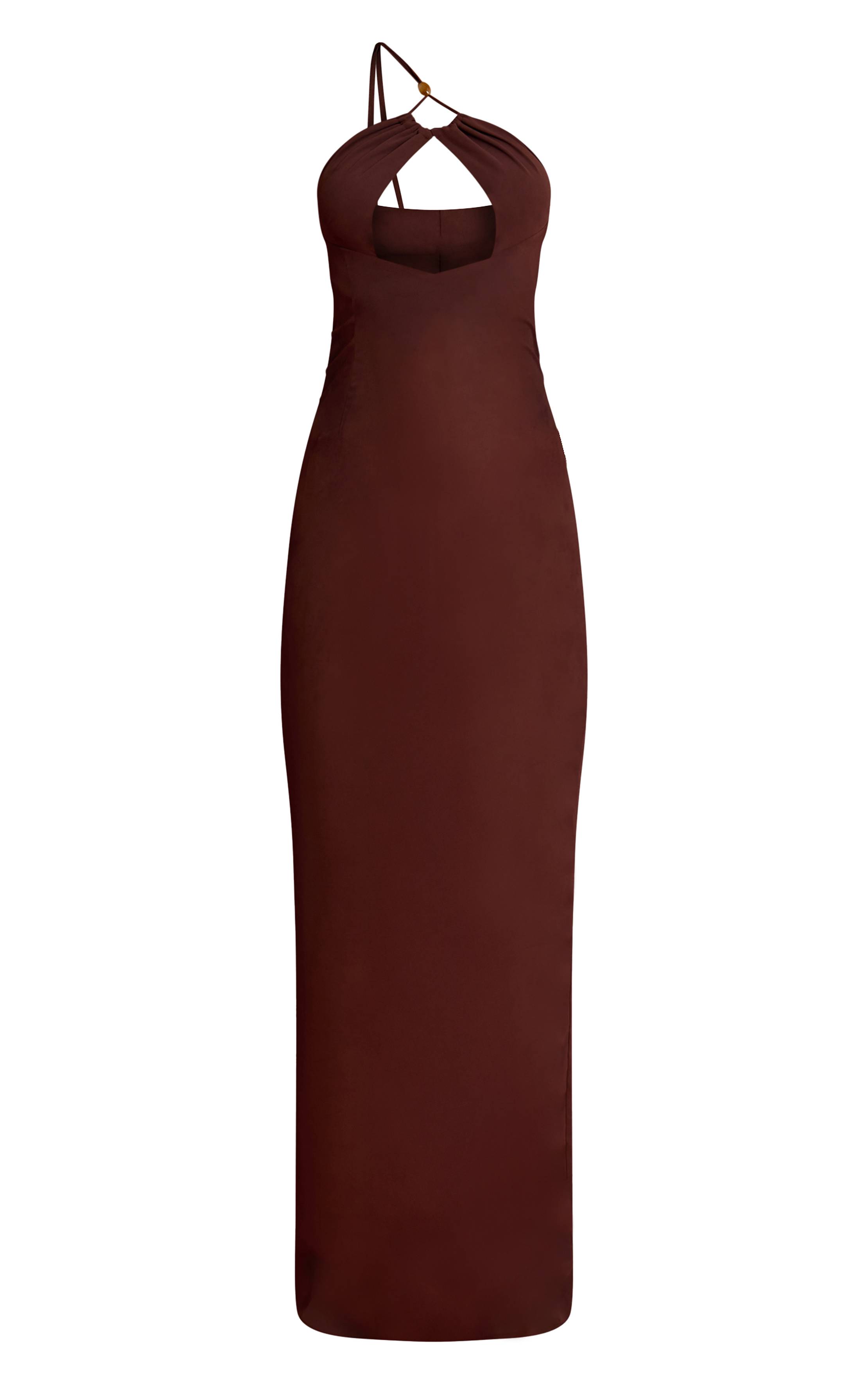 Chocolat Robe De Plage Maxi En Mousseline Avec Découpes Et Ornements De Perles