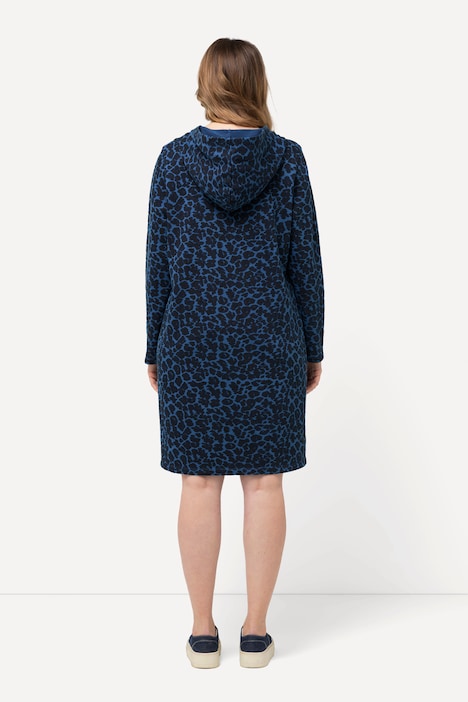 Sweatkleid, Hoodie, Leomuster, offenkantig, Langarm