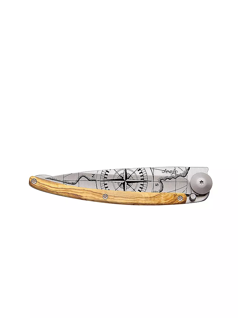 DEEJO Taschenmesser Olivenholz Titan TERRA INCOGNITA 37G silber