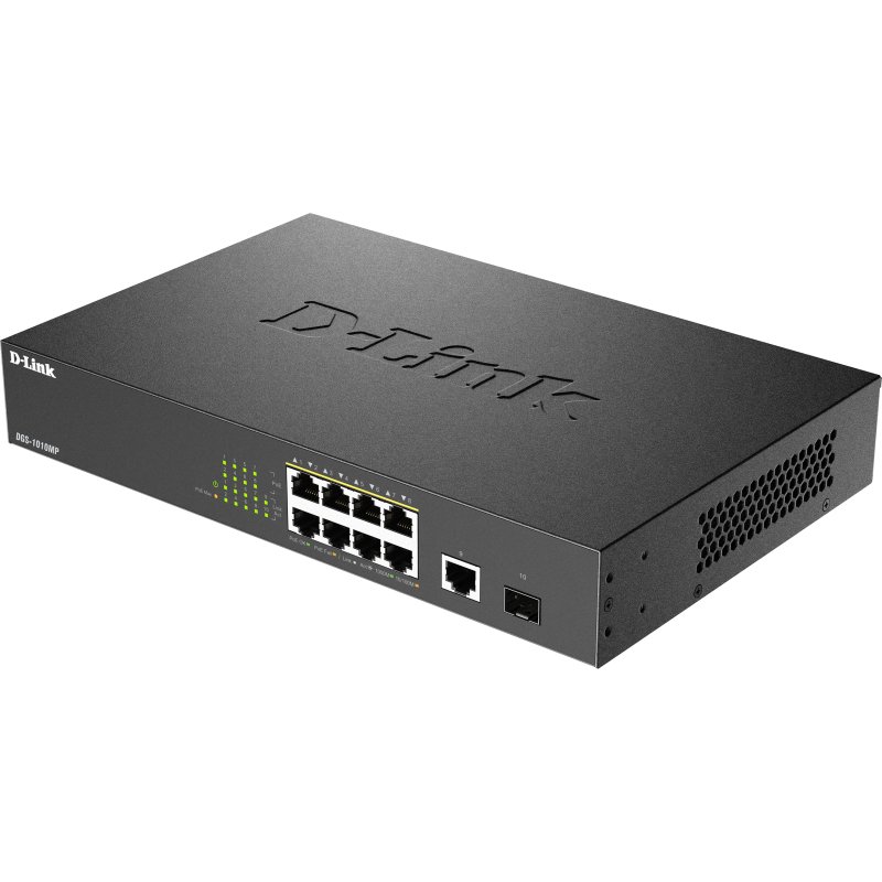 D-Link DGS-1010MP/E commutateur réseau Non-géré L2 Gigabit Ethernet (10/100/1000) Connexion Ethernet, supportant l'alimentation via ce port (PoE) 1U Noir