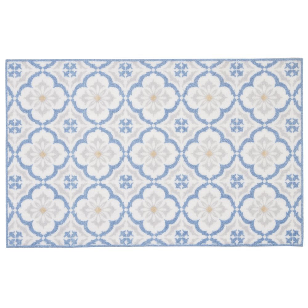 Tapis de cuisine imprimé carreau de ciment bleu et blanc 80x50cm