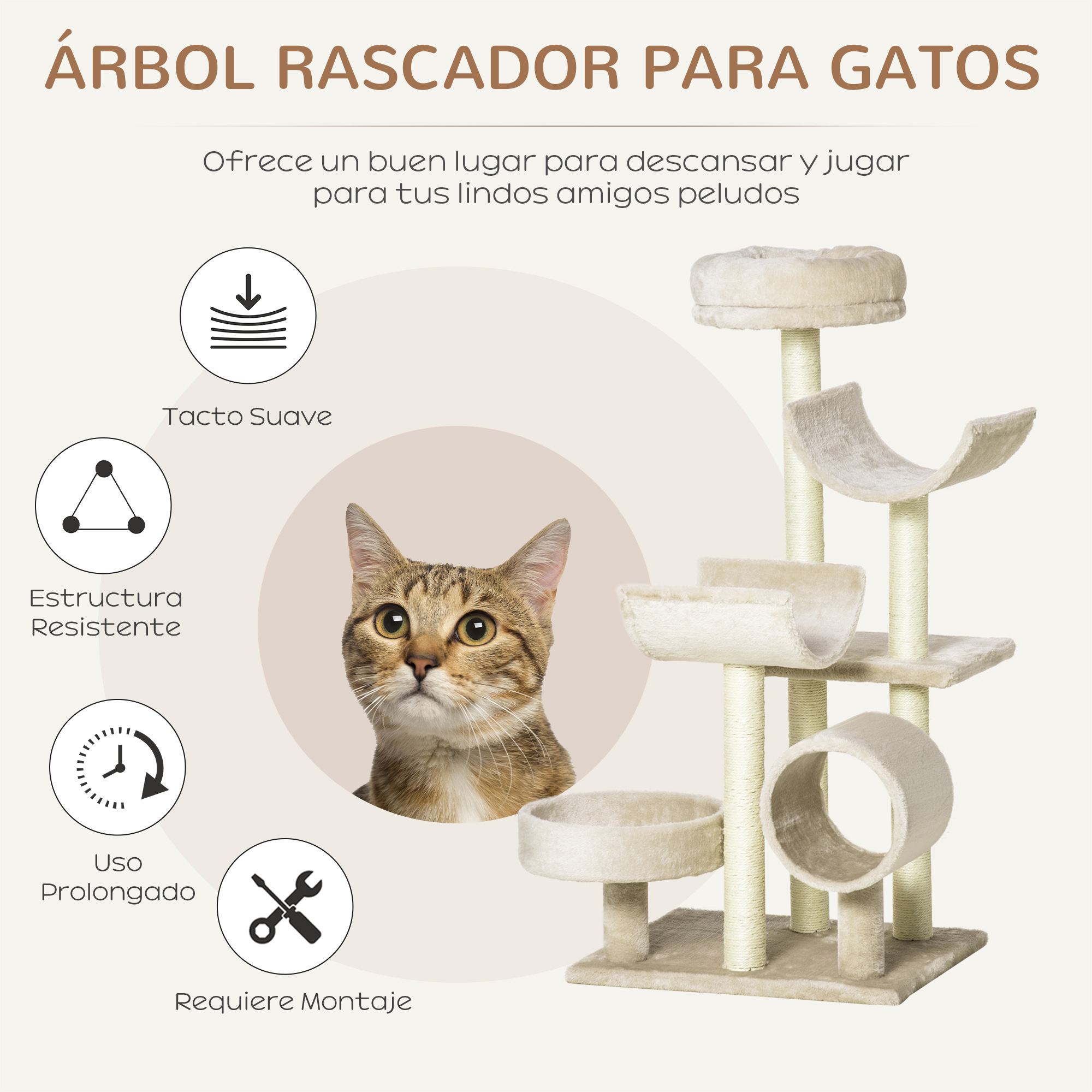 Arranhador Pawhut com tubo de brincar bege para gatos