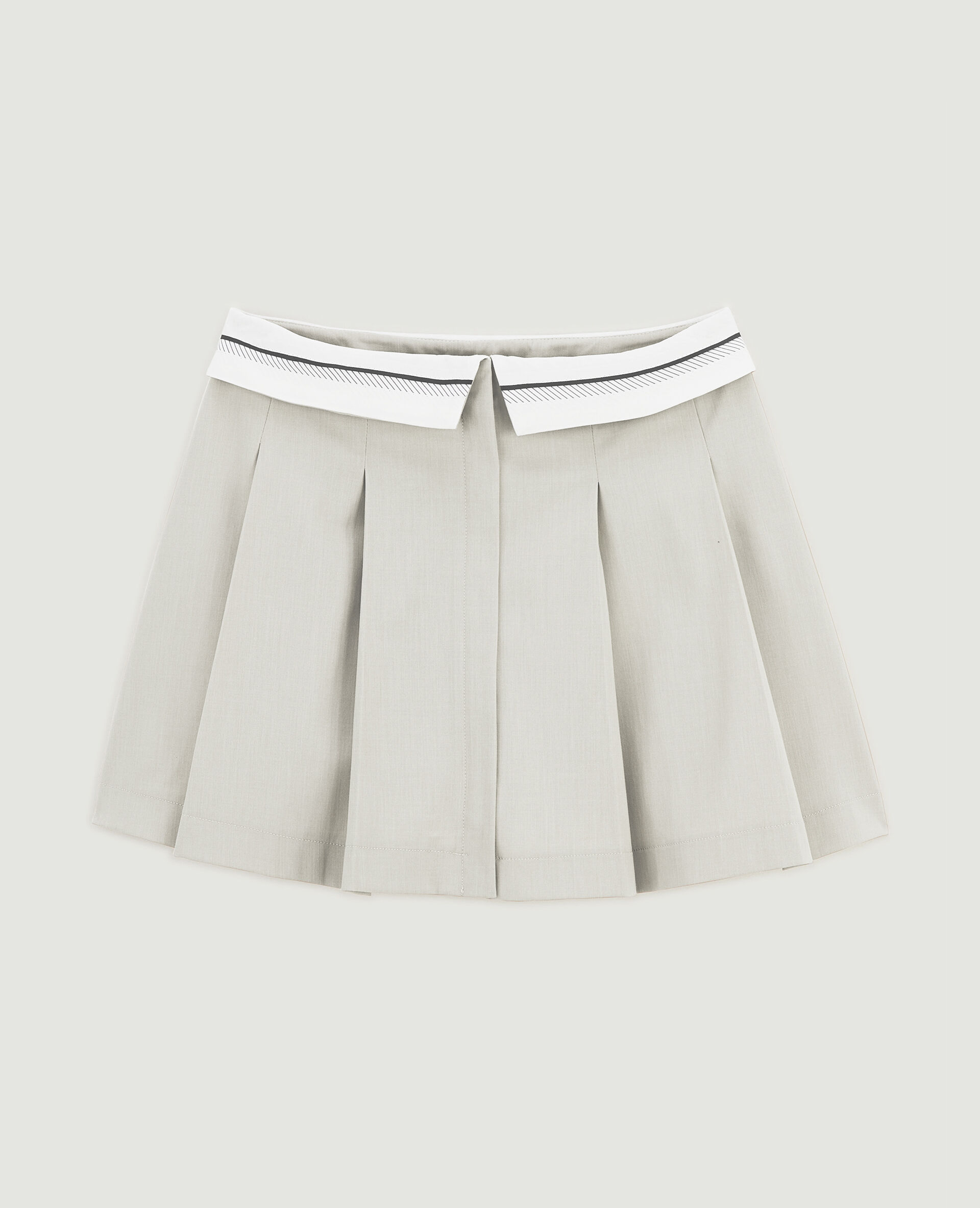 Jupe courte plissée avec ceinture fantaisie - Gris clair