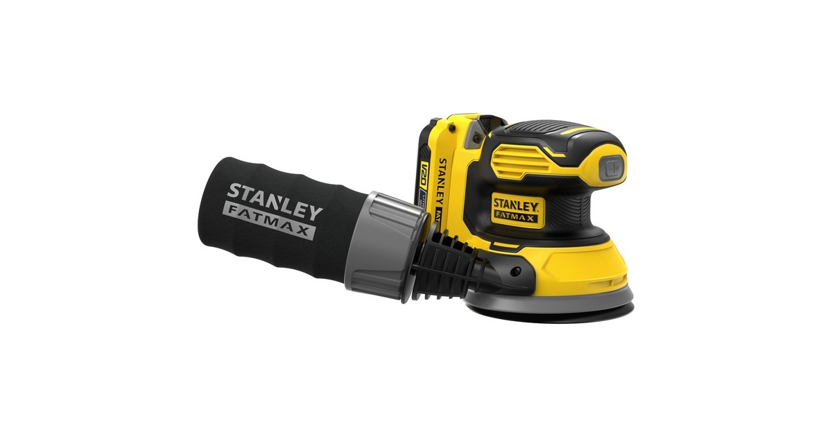 StanleyFATMAX V20 18V Excentrische schuurmachine  (Geel/zwart, Softbag, accu (2.0Ah) en oplader (2A) inbegrepen)
