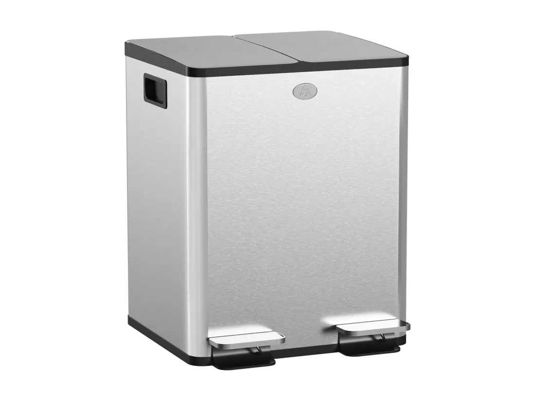 Poubelle manuelle tri selectif 2 bacs capacité totale 20L acier inox. brossé