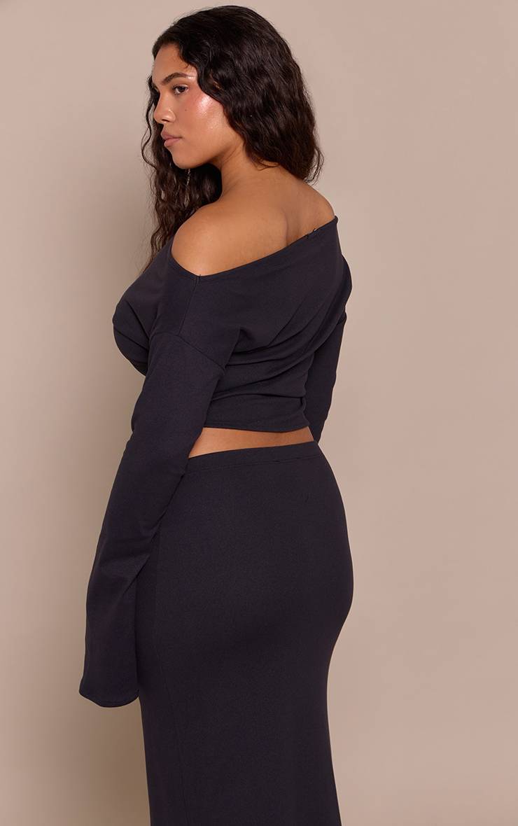 Noir Haut Bardot À Manches Longues Toucher Doux Shape
