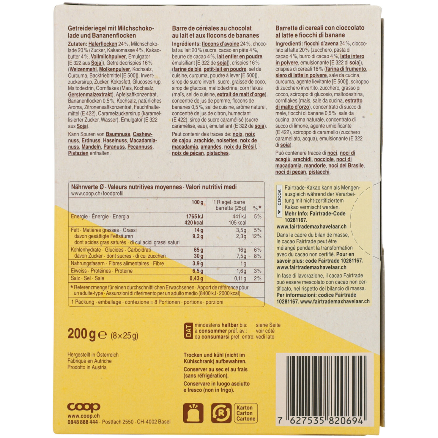 Prix Garantie Riegel Banane Schoko 8x25g