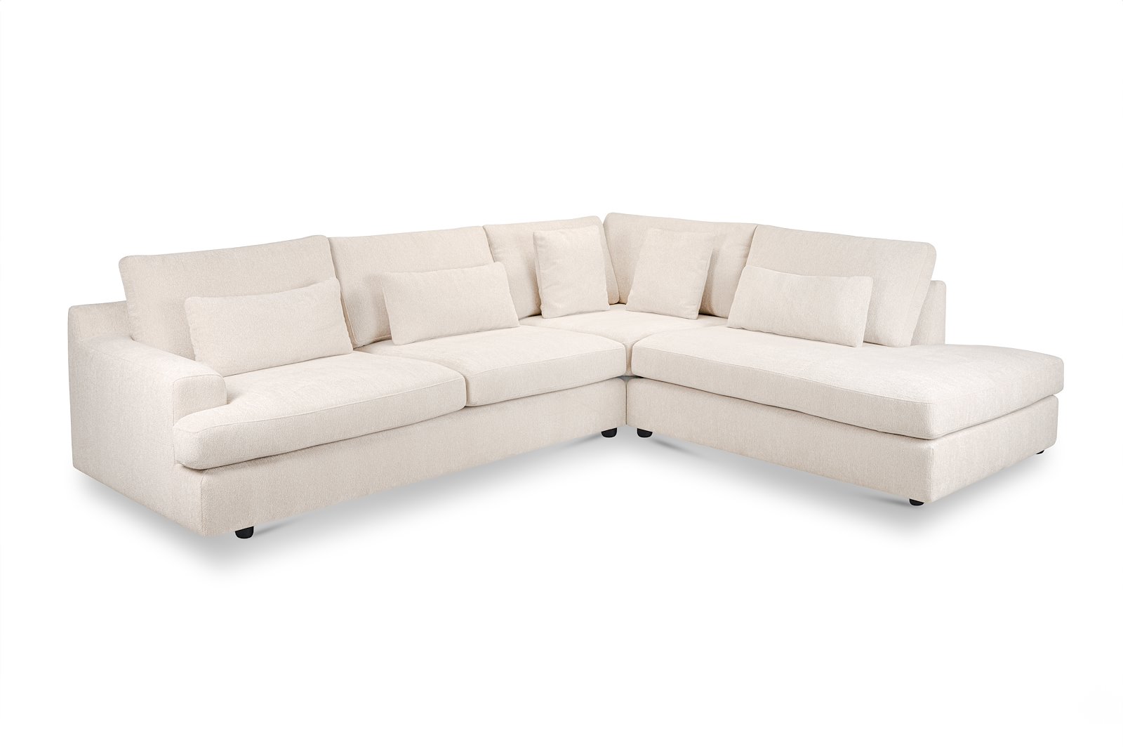 Roma hjørnesofa 3-seter med åpen ende høyre. Tekstil Raven 24 Light Beige med sorte ben