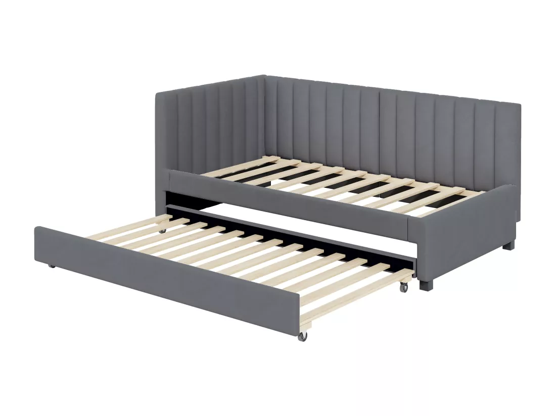 Canapé convertible 90*200,, Lit multifonctionnel avec sommier à lattes, Lit pour adolescent, Gris, Tissu velours
