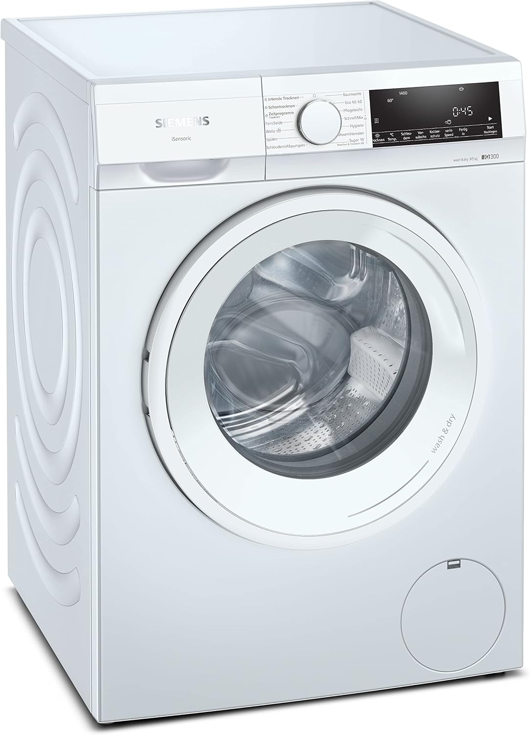 Siemens WN34A141 Waschtrockner iQ300, Frontlader mit 9/5kg Fassungsvermögen, 1400 UpM, autoDry, speedPack L, iQdrive, AquaStop, Weiß, 60cm