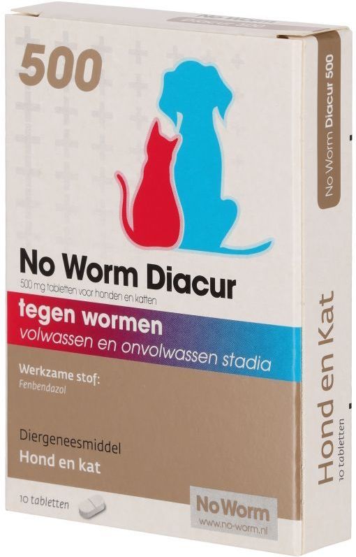 No Worm Diacur 500 Ontworming Hond en Kat 10 tabletten