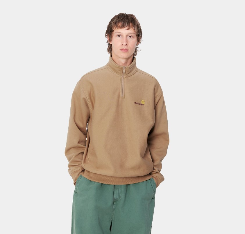 Carhartt WIP Half Zip American Script Sweat Peanut