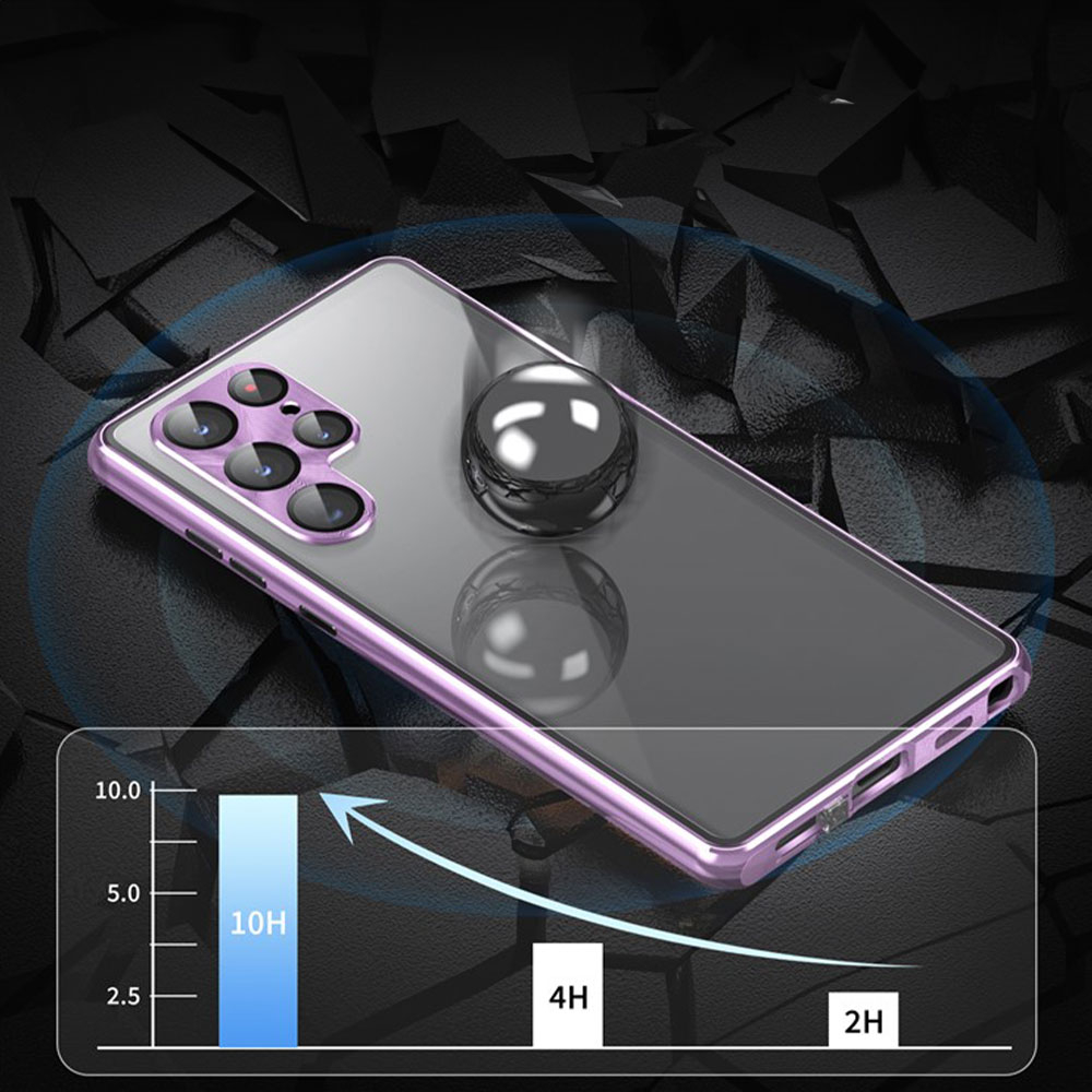 Samsung Galaxy S24 Ultra Magnetische Alu Schutzhülle mit Panzer Glas Backcover   Display- / Kameraglasschutz (Verschlussmechanismus) - Silber