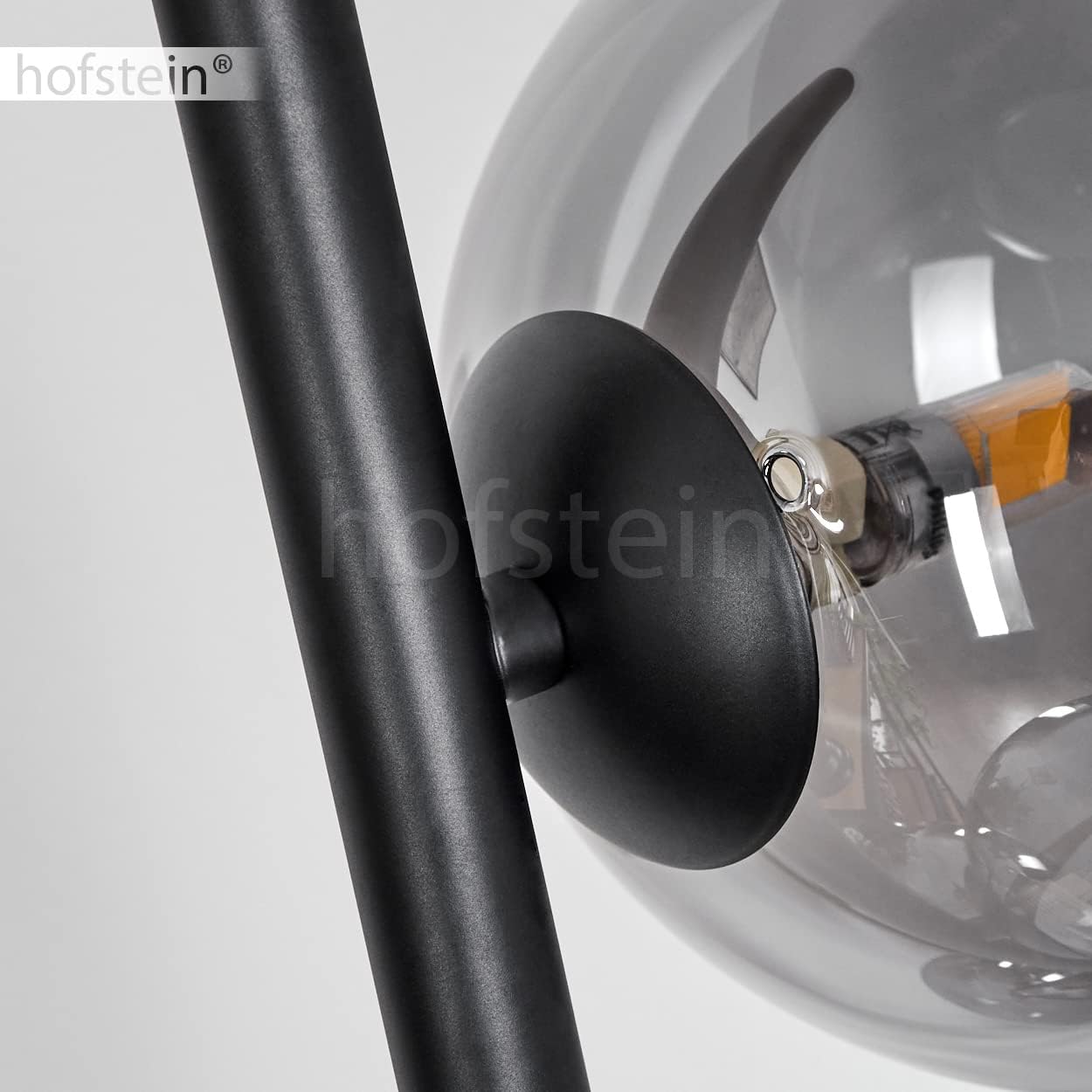 Stehleuchte Remaisnil, moderne Stehlampe aus Metall/Glas in Schwarz/Rauchfarben, moderne Bodenlampe im Retro/Vintage-Design mit Fußschalter am Kabel, 4-flammig, 4 x G9, ohne Leuchtmittel