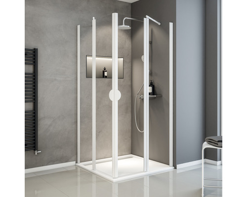 Hoekdeur met draaideur Schulte Lugano 80x80 cm helder glasprofiel kleur alpinewit