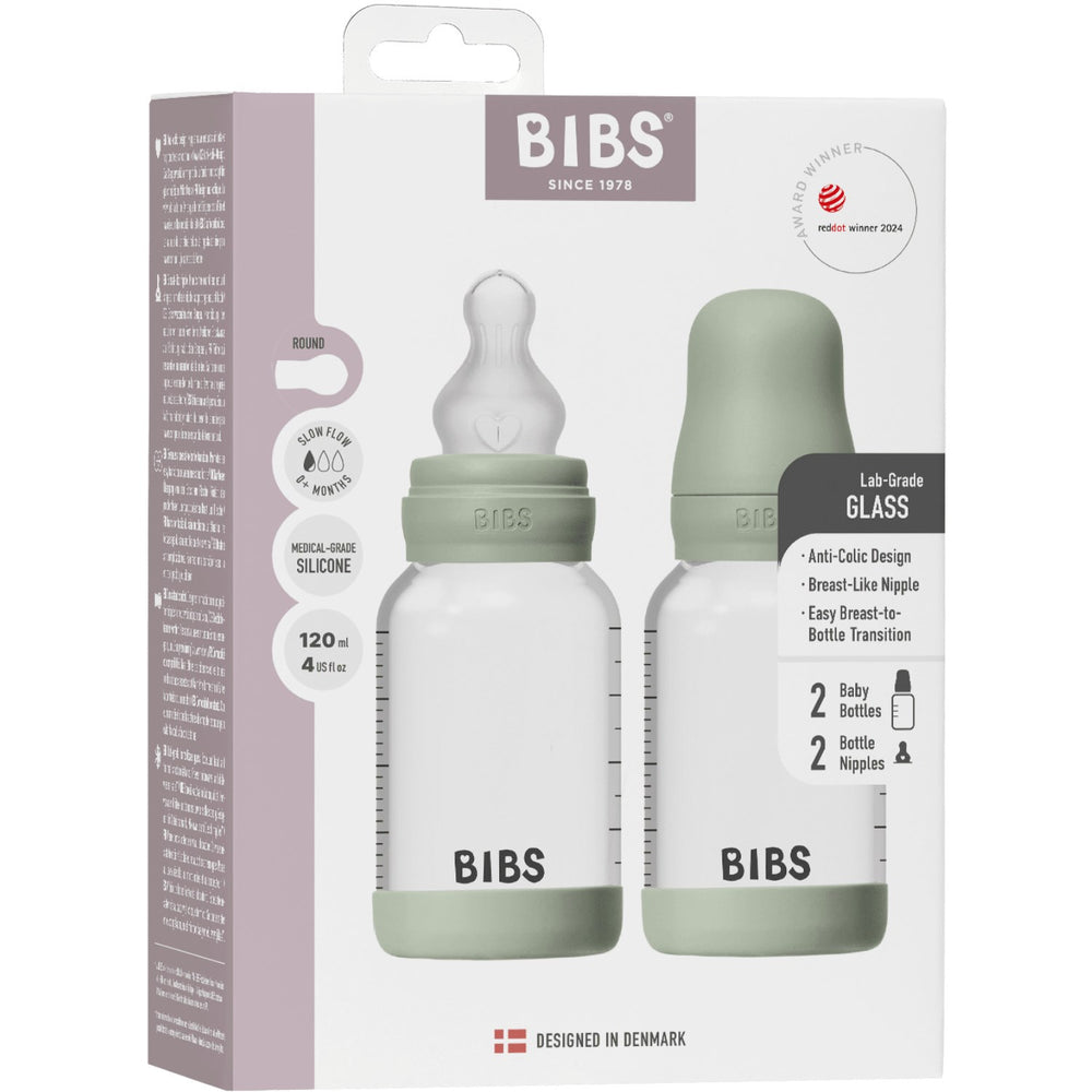 Køb Bibs Sage Glass Baby Flaske Round Silikone 2-Pak 120 Ml Slow Flow