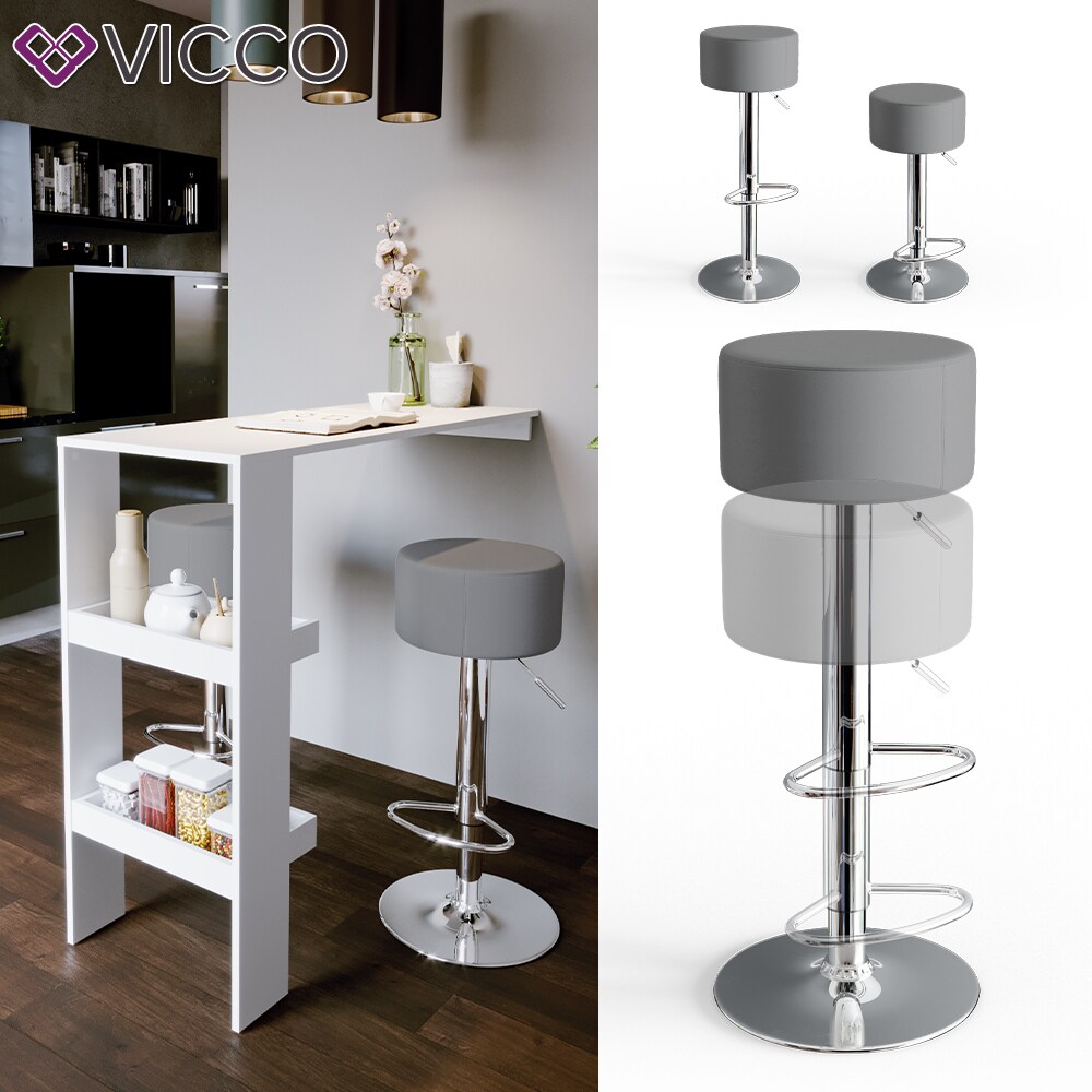 Vicco Design Barhocker 2er Set Grau Schminkhocker höhenverstellbar Drehstuhl