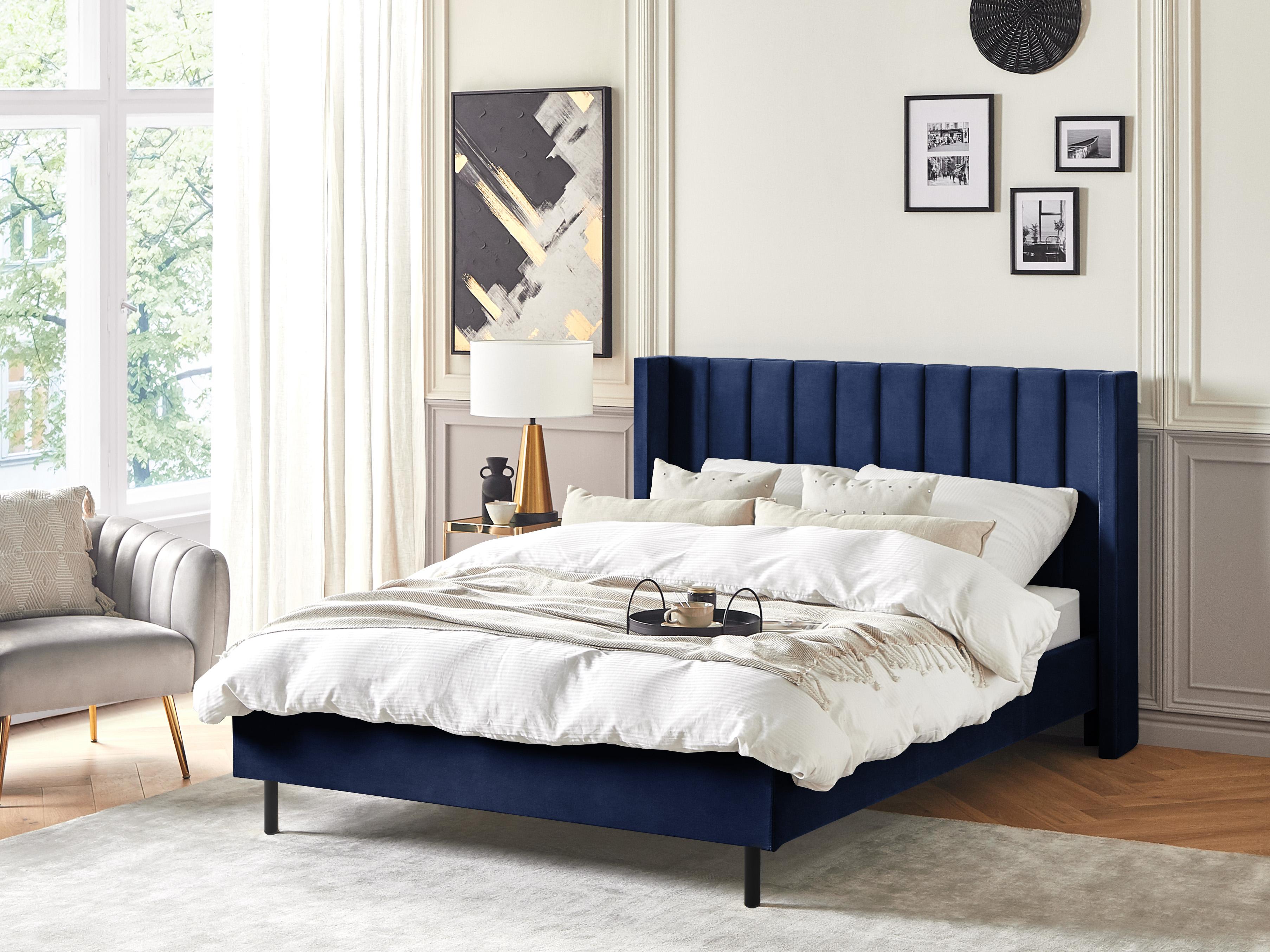 Bed Fluweel VILLETTE 140 x 200 cm Marineblauw