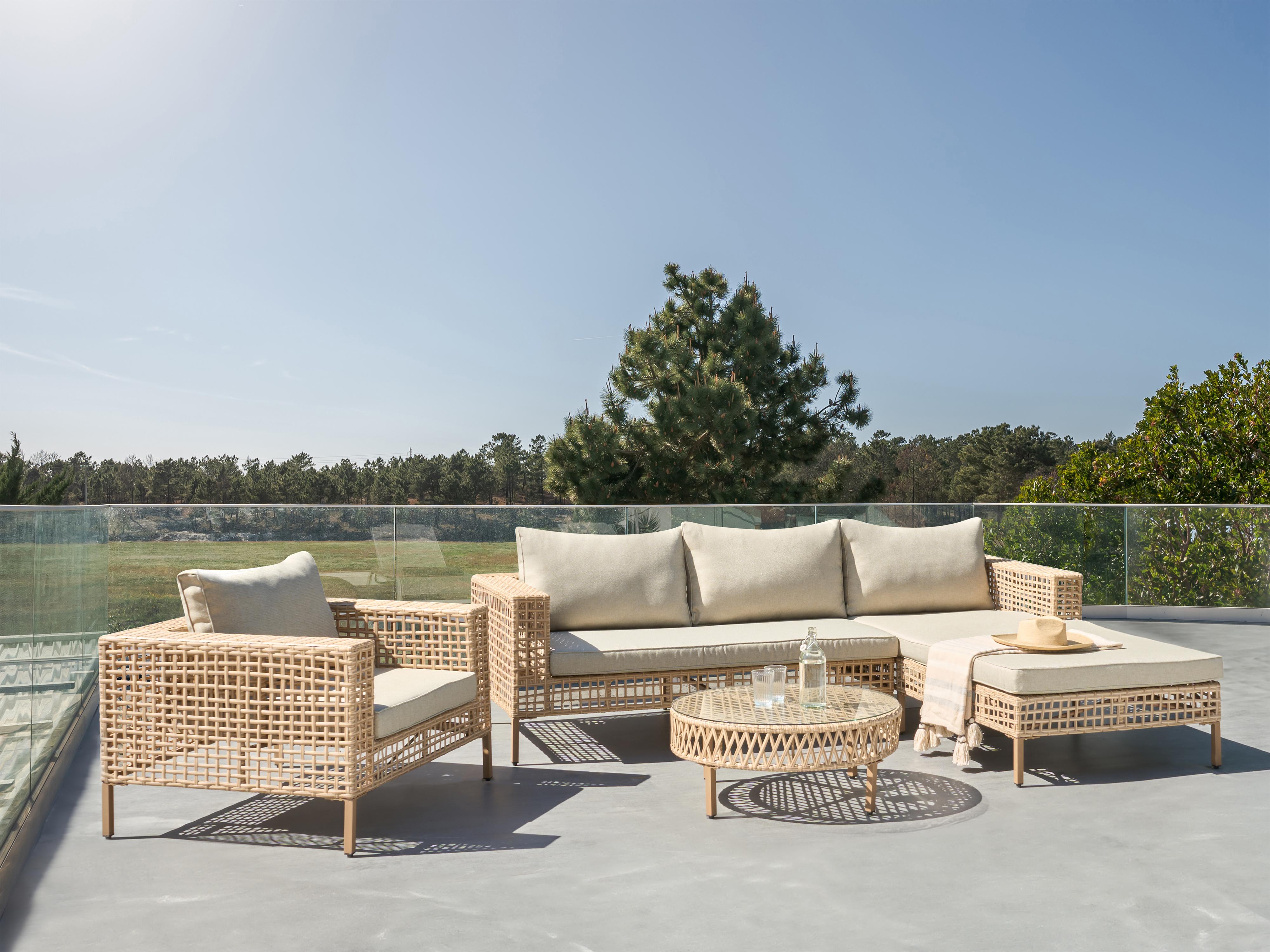 Loungeset met tafel 4-zits CALASETTA linkszijdig PE rotan Beige