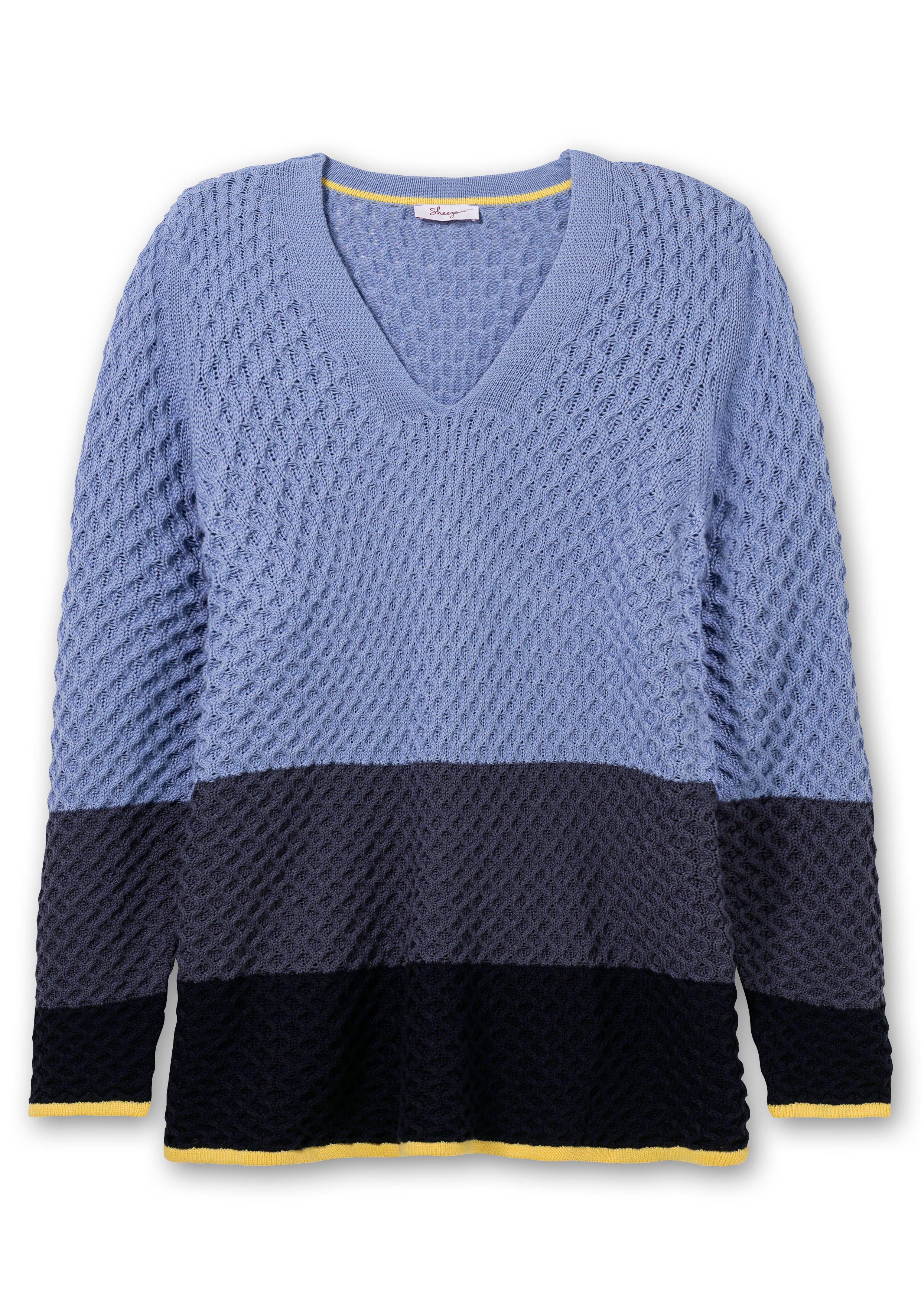 Pullover im Wabenstrickmuster, mit Blockstreifen