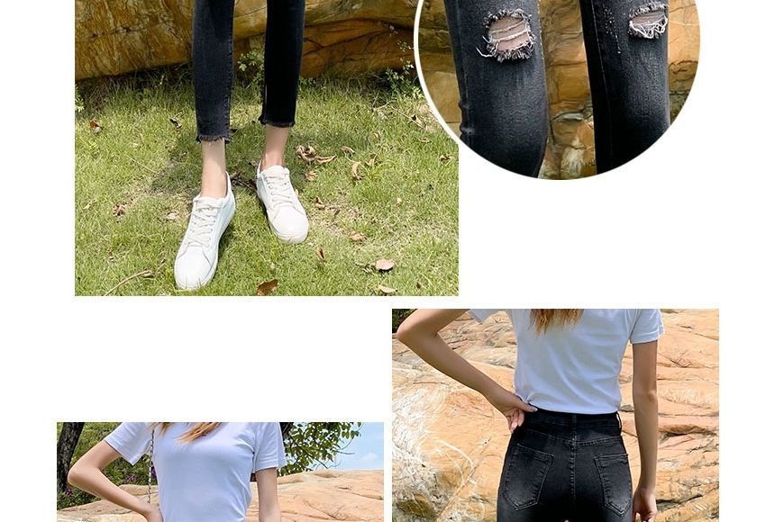 Crochaletin - Hoge taille skinny jeans met distressed effect