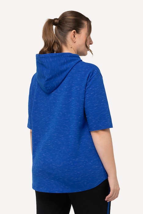 Sweatshirt, Zipptasche, Oversized, Kapuze, Halbarm