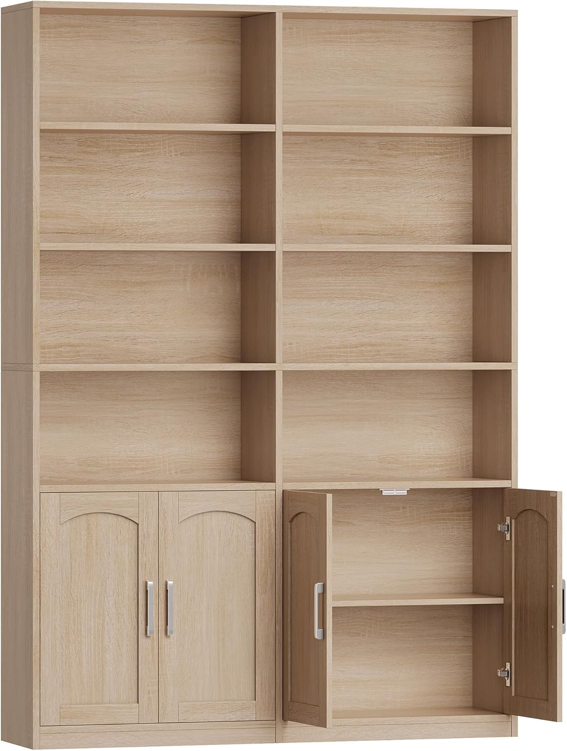 FirFurd 185,5 cm Bücherregal Bücherschrank mit Türen Regal 12 Fächern Vitrinenschrank Standregal Hochschrank für Wohnzimmer Büro Küche 115 x 27 x 185,5 cm Eiche