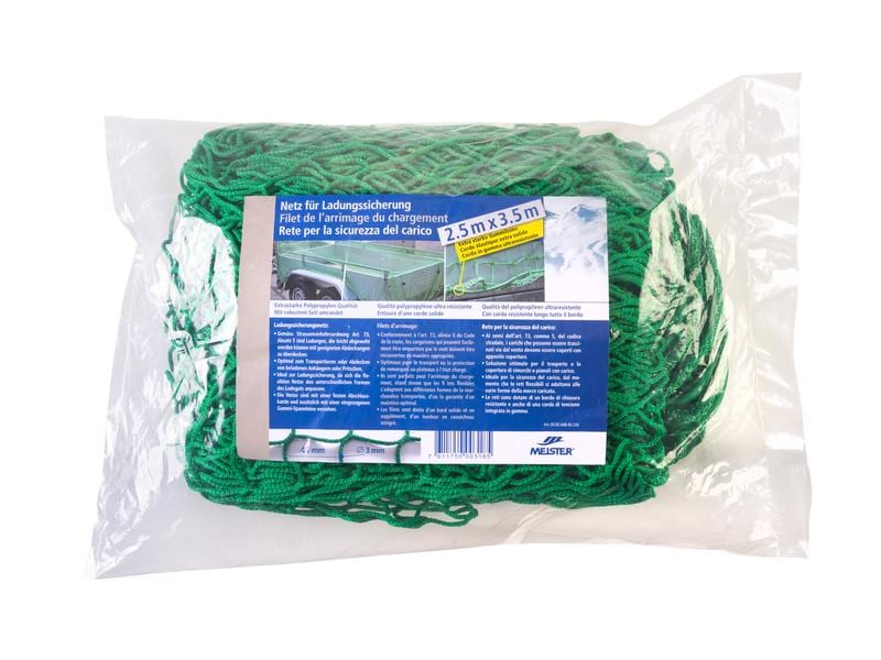 Meister Anhängernetz knotenlos, Ø 3 mm / 2.5 x 3.5 m, Grün Netz zur Ladungssicherung mit elastischem Seil